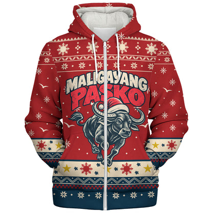 Philippines Filipinos Sherpa Hoodie Ugly Christmas Maligayang Pasko Filipino Santa Carabao