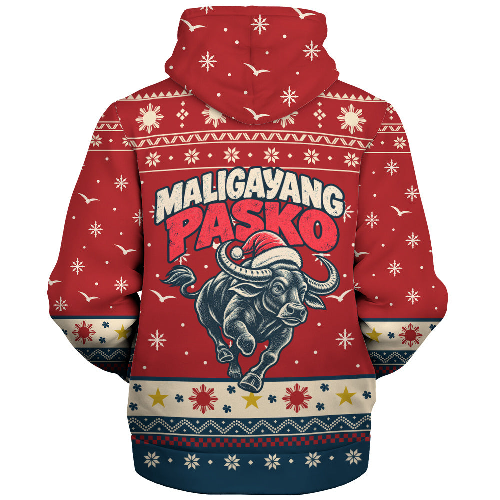 Philippines Filipinos Sherpa Hoodie Ugly Christmas Maligayang Pasko Filipino Santa Carabao
