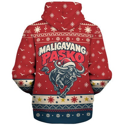 Philippines Filipinos Sherpa Hoodie Ugly Christmas Maligayang Pasko Filipino Santa Carabao