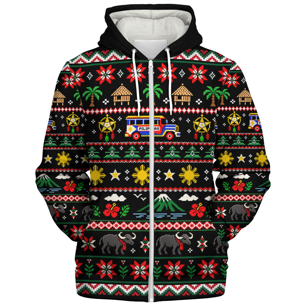 Philippines Filipinos Sherpa Hoodie Maligayang Pasko Pattern Style