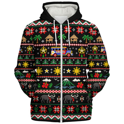 Philippines Filipinos Sherpa Hoodie Maligayang Pasko Pattern Style