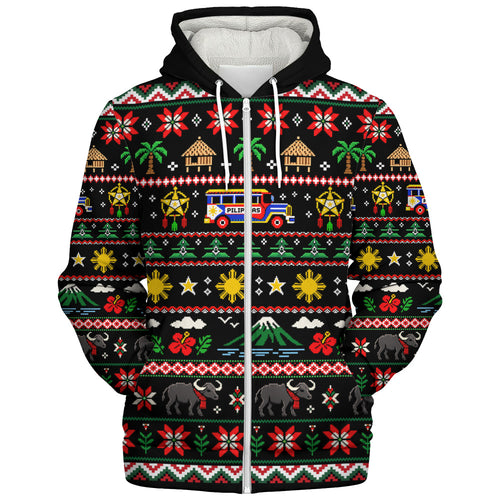 Philippines Filipinos Sherpa Hoodie Maligayang Pasko Pattern Style