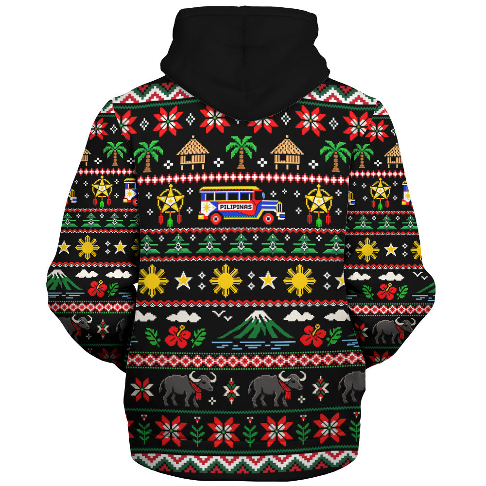 Philippines Filipinos Sherpa Hoodie Maligayang Pasko Pattern Style