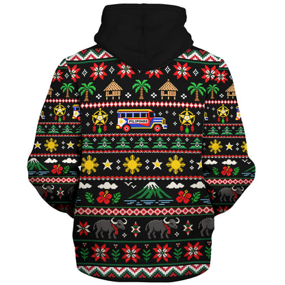 Philippines Filipinos Sherpa Hoodie Maligayang Pasko Pattern Style