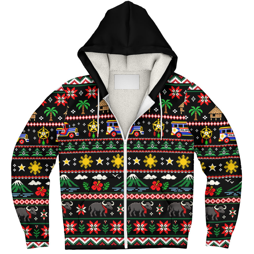 Philippines Filipinos Sherpa Hoodie Maligayang Pasko Pattern Style