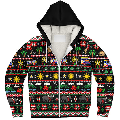 Philippines Filipinos Sherpa Hoodie Maligayang Pasko Pattern Style