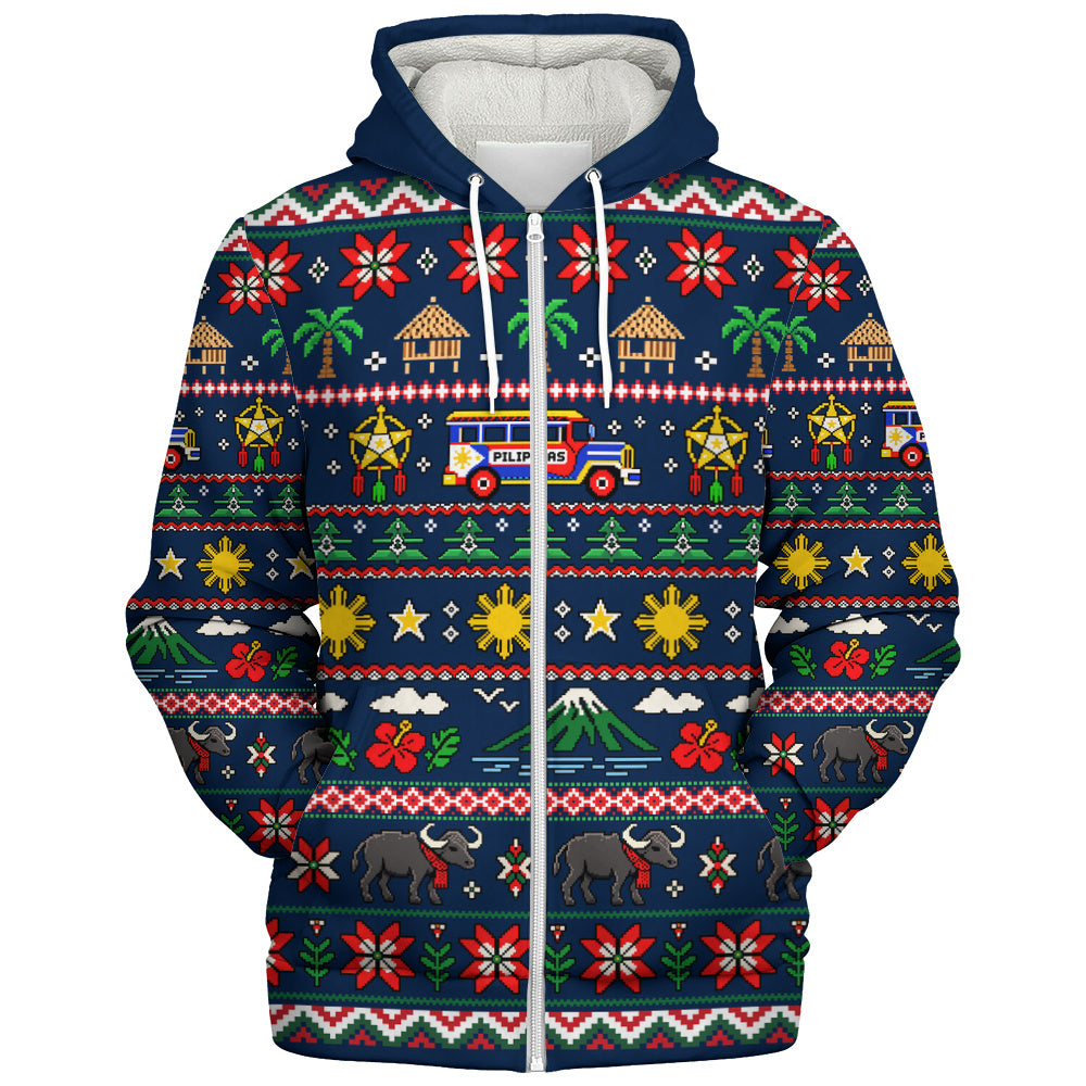 Philippines Filipinos Sherpa Hoodie Maligayang Pasko Pattern Style