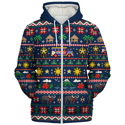 Philippines Filipinos Sherpa Hoodie Maligayang Pasko Pattern Style