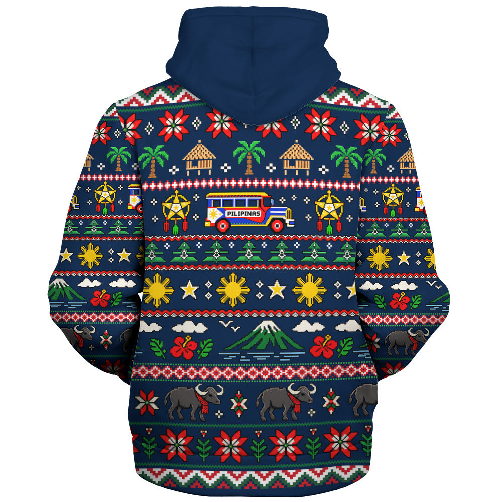 Philippines Filipinos Sherpa Hoodie Maligayang Pasko Pattern Style