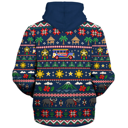 Philippines Filipinos Sherpa Hoodie Maligayang Pasko Pattern Style