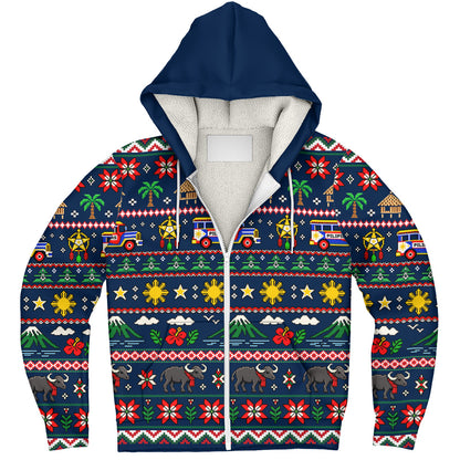 Philippines Filipinos Sherpa Hoodie Maligayang Pasko Pattern Style