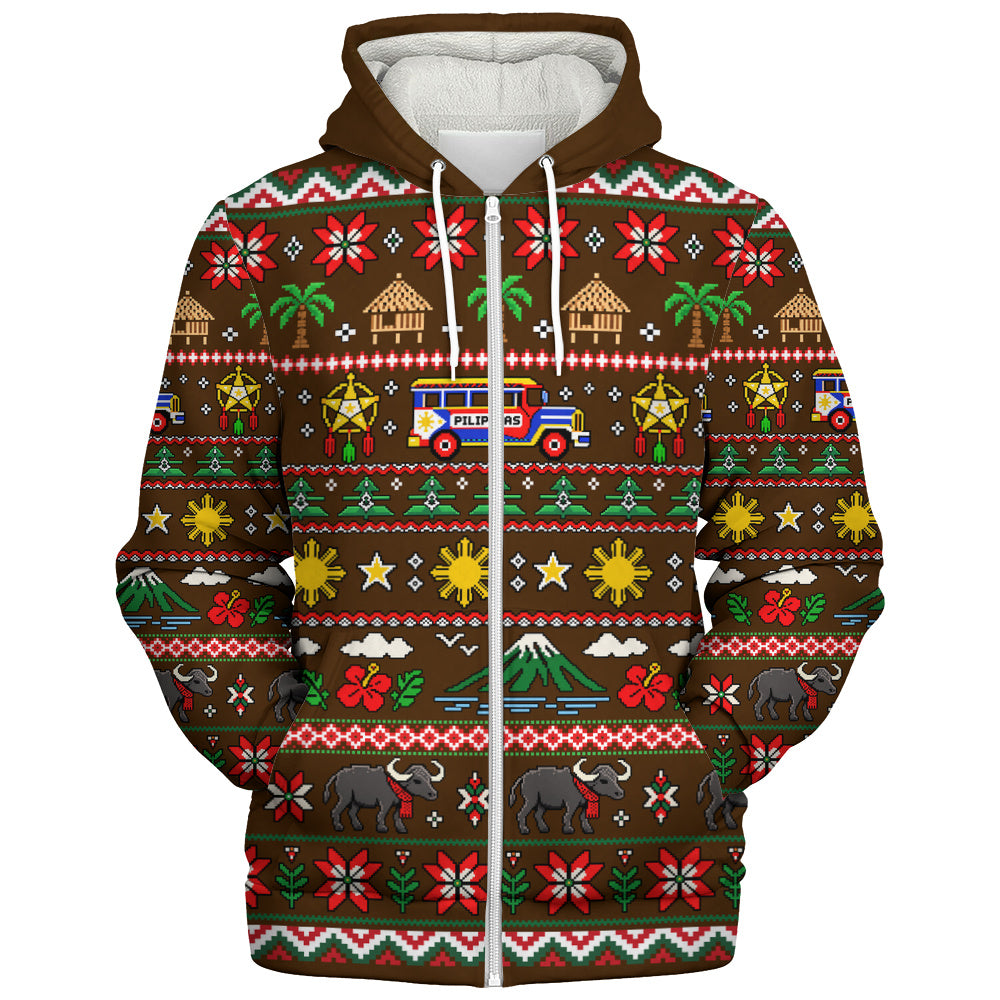 Philippines Filipinos Sherpa Hoodie Maligayang Pasko Pattern Style