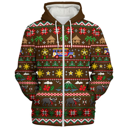 Philippines Filipinos Sherpa Hoodie Maligayang Pasko Pattern Style