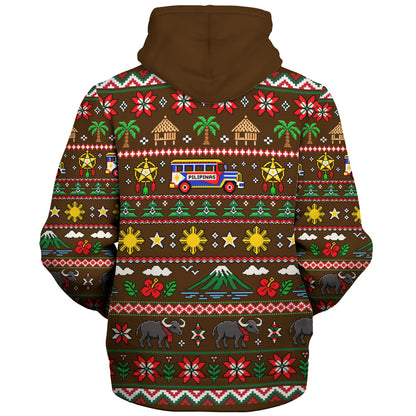 Philippines Filipinos Sherpa Hoodie Maligayang Pasko Pattern Style