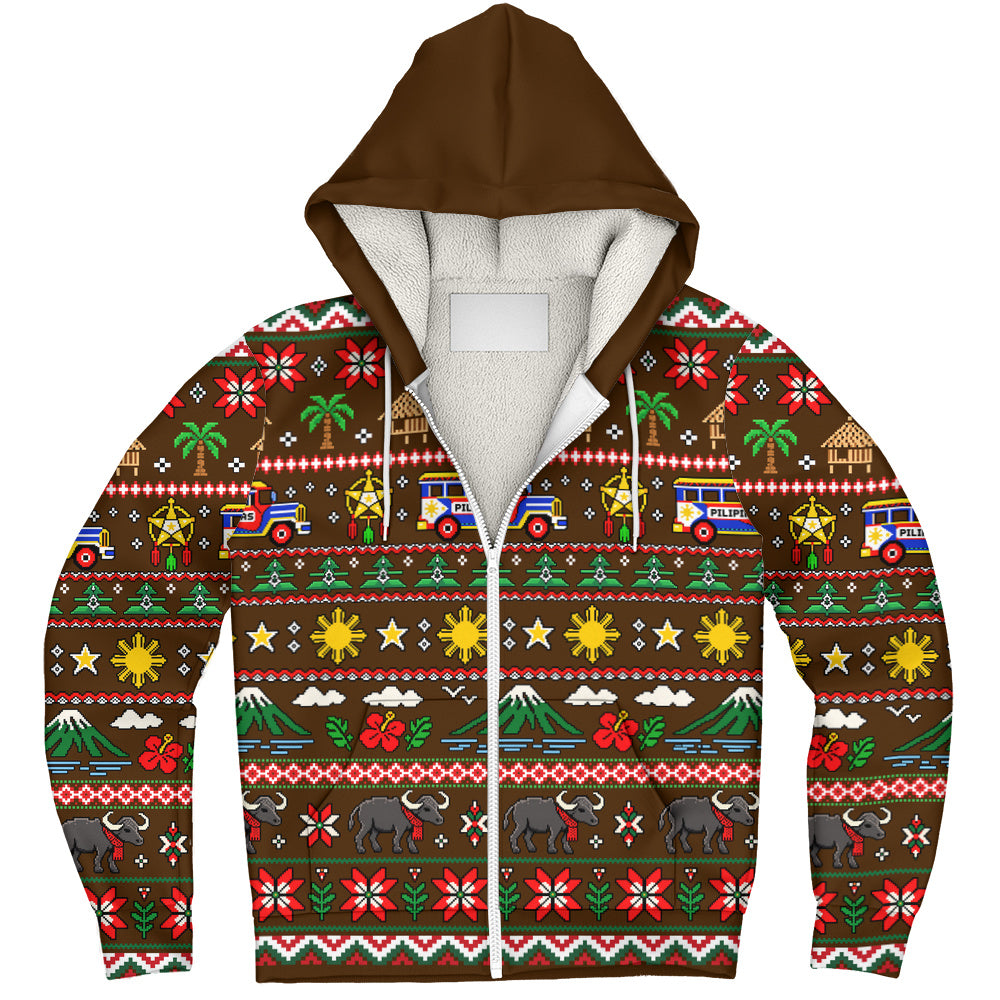 Philippines Filipinos Sherpa Hoodie Maligayang Pasko Pattern Style