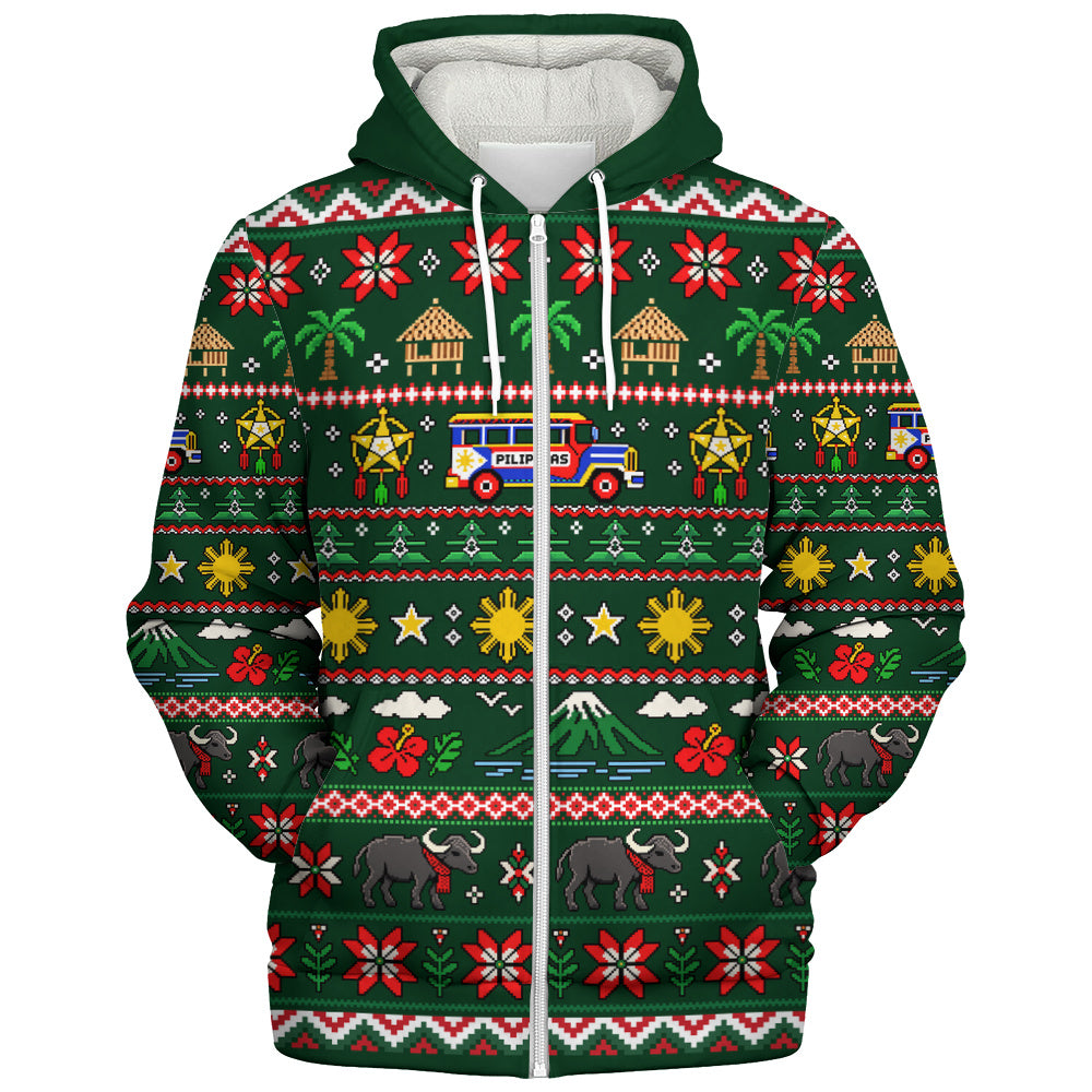 Philippines Filipinos Sherpa Hoodie Maligayang Pasko Pattern Style