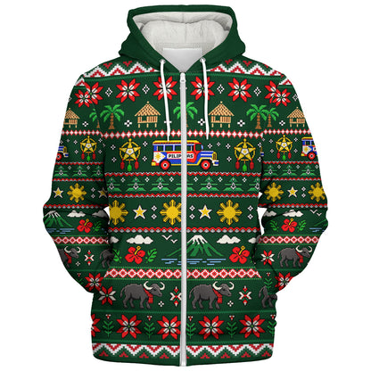 Philippines Filipinos Sherpa Hoodie Maligayang Pasko Pattern Style