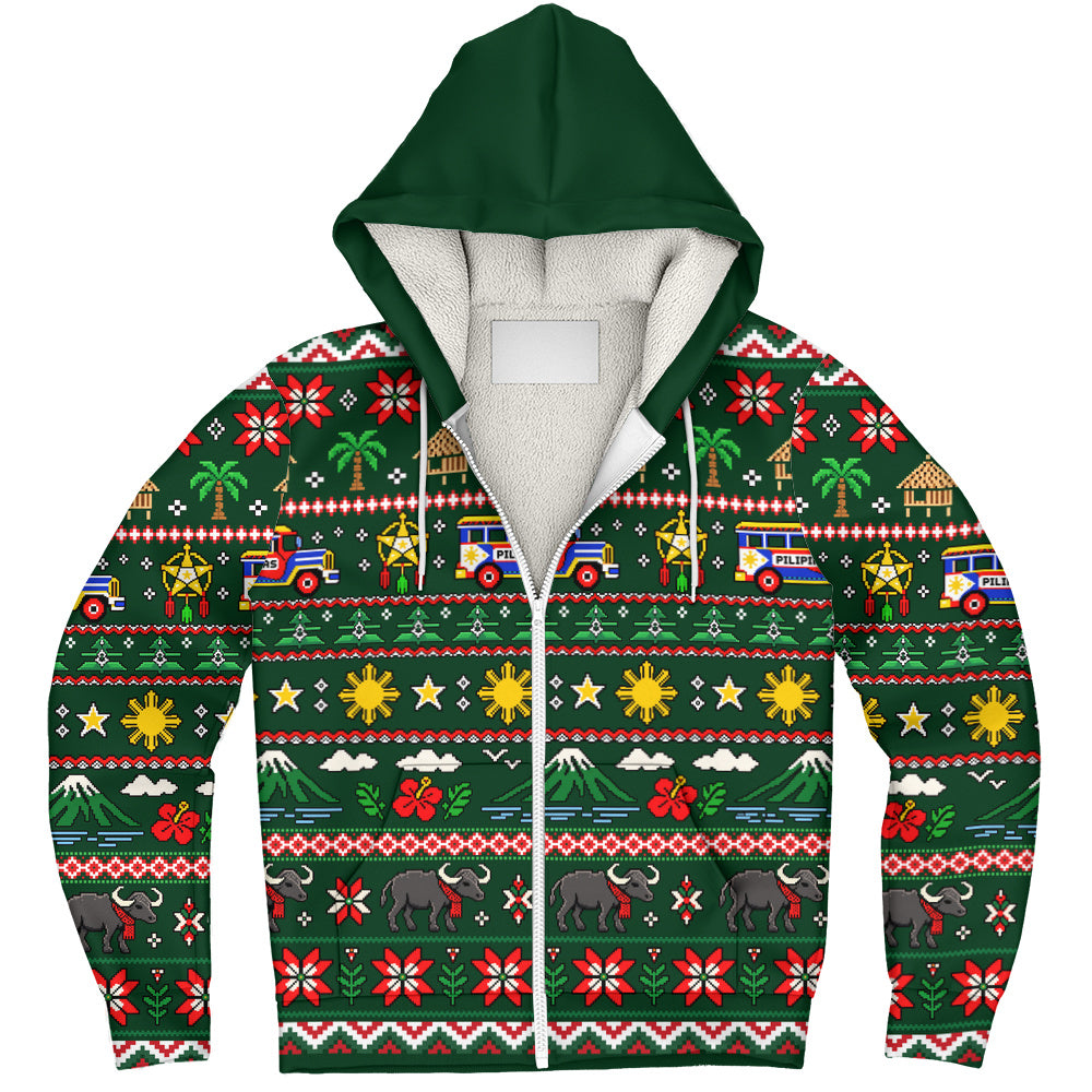 Philippines Filipinos Sherpa Hoodie Maligayang Pasko Pattern Style