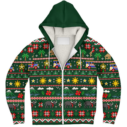 Philippines Filipinos Sherpa Hoodie Maligayang Pasko Pattern Style