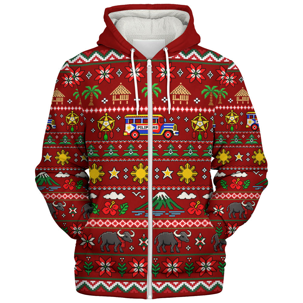 Philippines Filipinos Sherpa Hoodie Maligayang Pasko Pattern Style