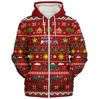 Philippines Filipinos Sherpa Hoodie Maligayang Pasko Pattern Style