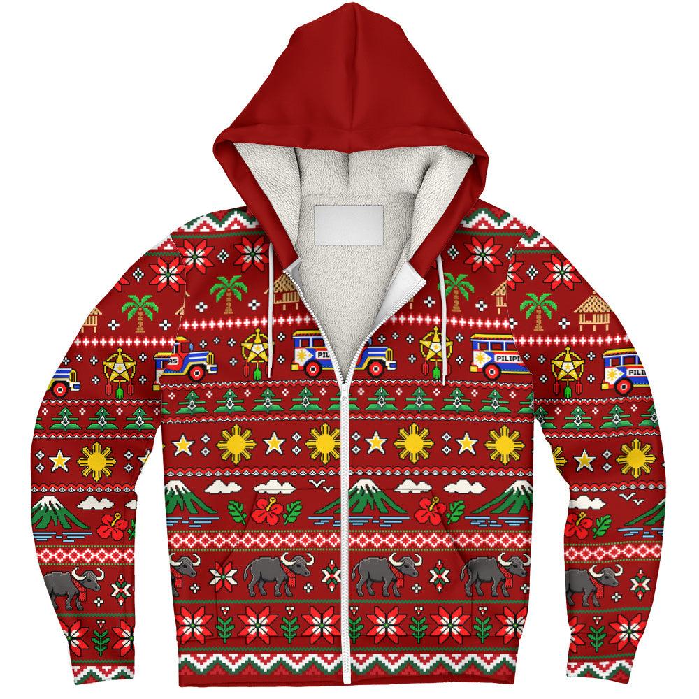 Philippines Filipinos Sherpa Hoodie Maligayang Pasko Pattern Style