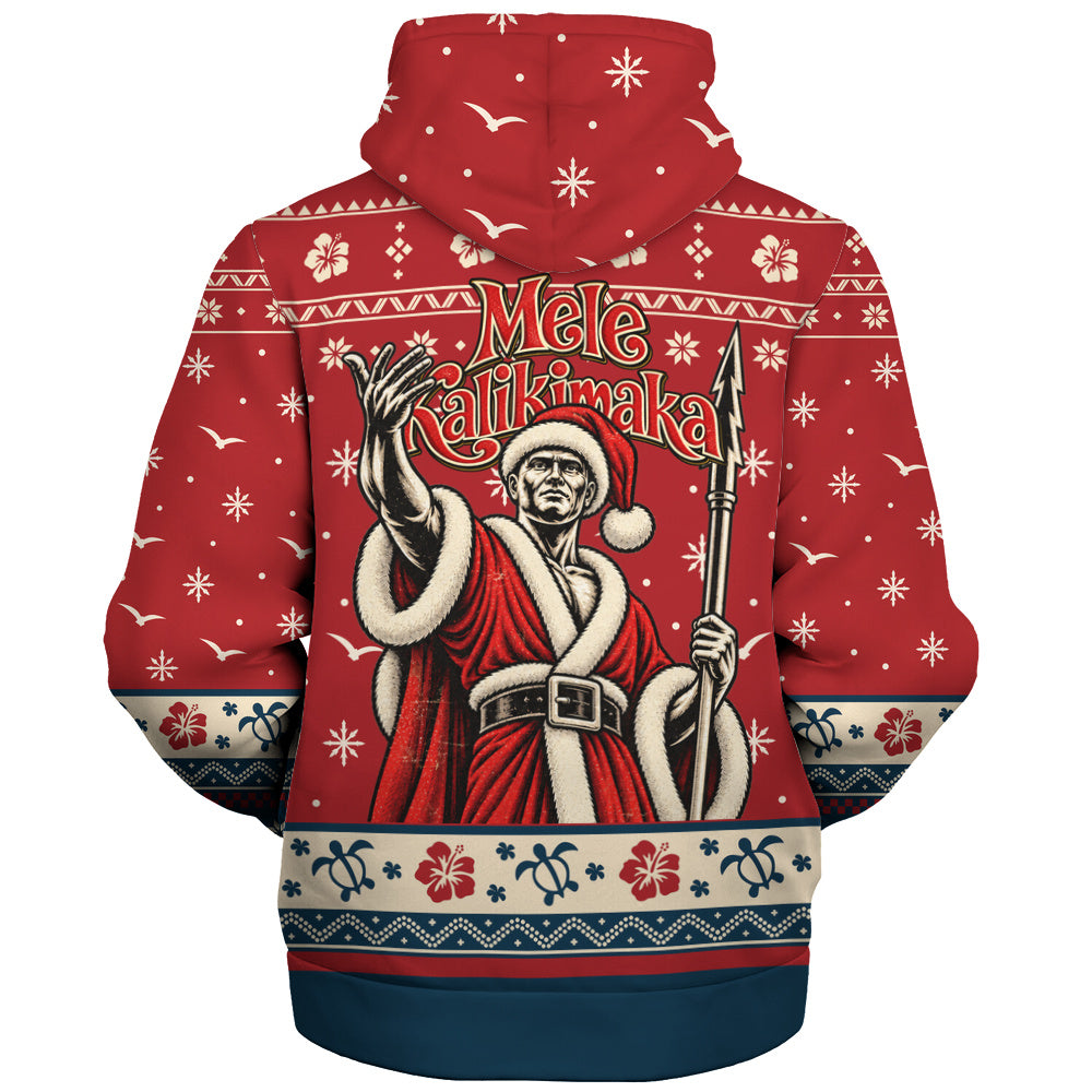 Hawaii Sherpa Hoodie Ugly Christmas Mele Kalikimaka King Kamehameha