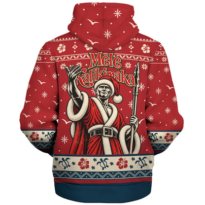 Hawaii Sherpa Hoodie Ugly Christmas Mele Kalikimaka King Kamehameha
