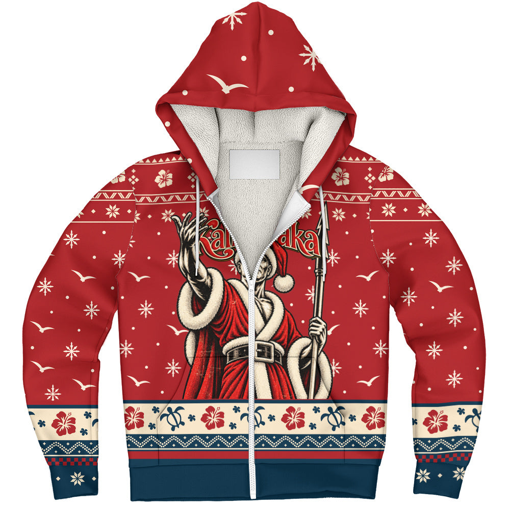Hawaii Sherpa Hoodie Ugly Christmas Mele Kalikimaka King Kamehameha