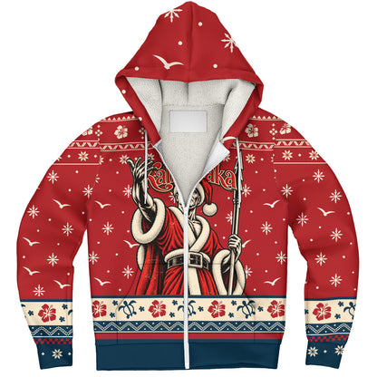 Hawaii Sherpa Hoodie Ugly Christmas Mele Kalikimaka King Kamehameha