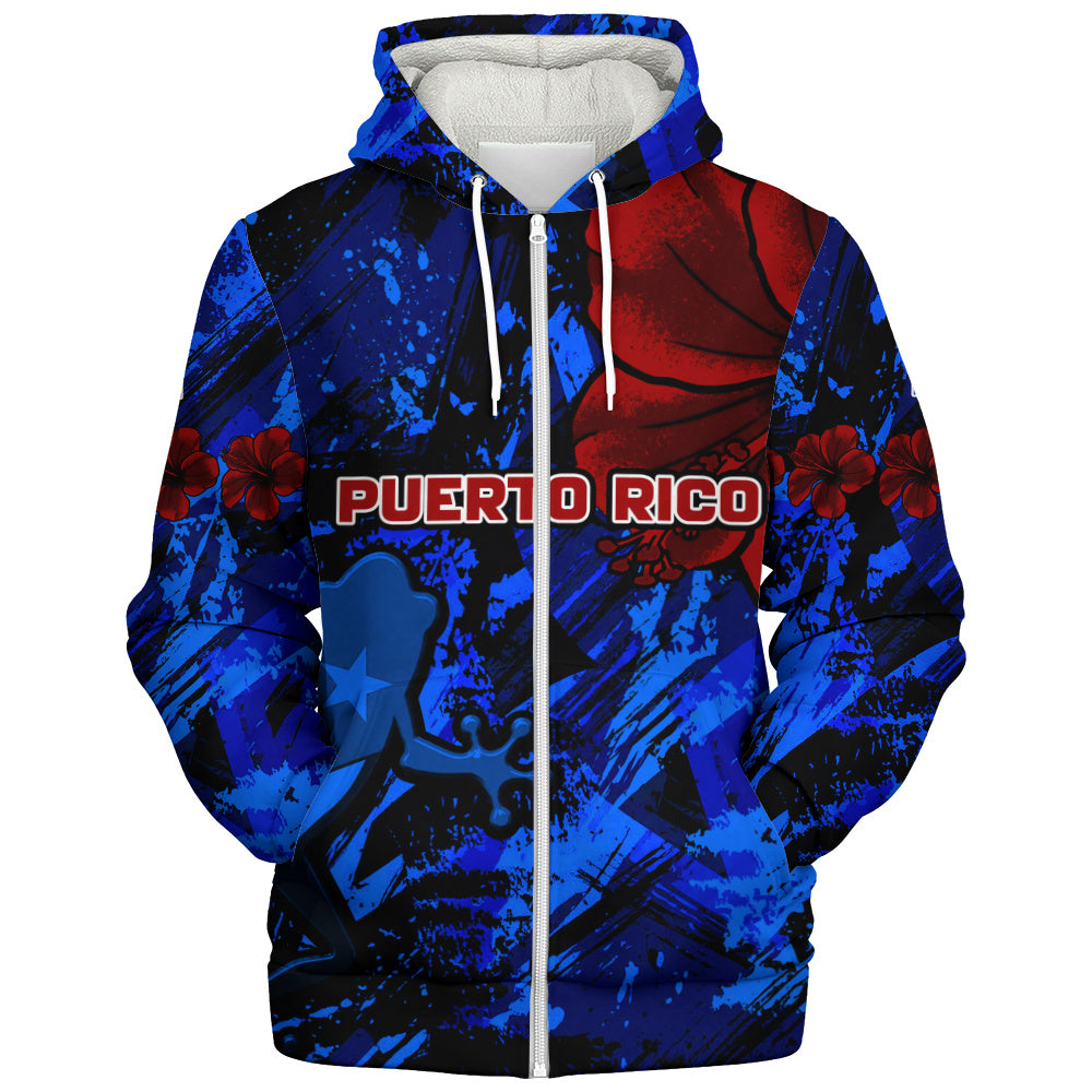 Puerto Rico Sherpa Hoodie Coqui Frog Flag Hibiscus Tropical Floral Pride
