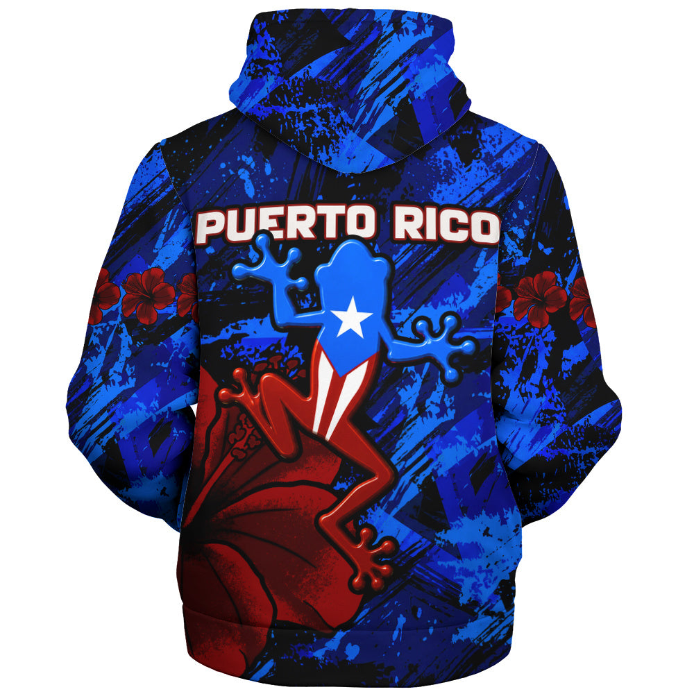Puerto Rico Sherpa Hoodie Coqui Frog Flag Hibiscus Tropical Floral Pride