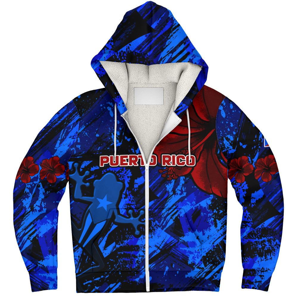 Puerto Rico Sherpa Hoodie Coqui Frog Flag Hibiscus Tropical Floral Pride
