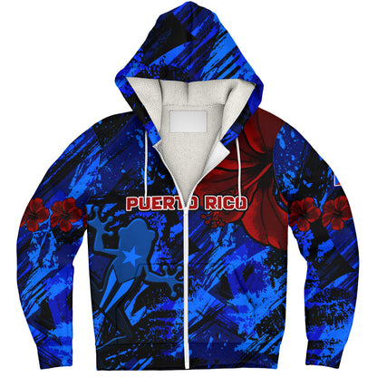 Puerto Rico Sherpa Hoodie Coqui Frog Flag Hibiscus Tropical Floral Pride