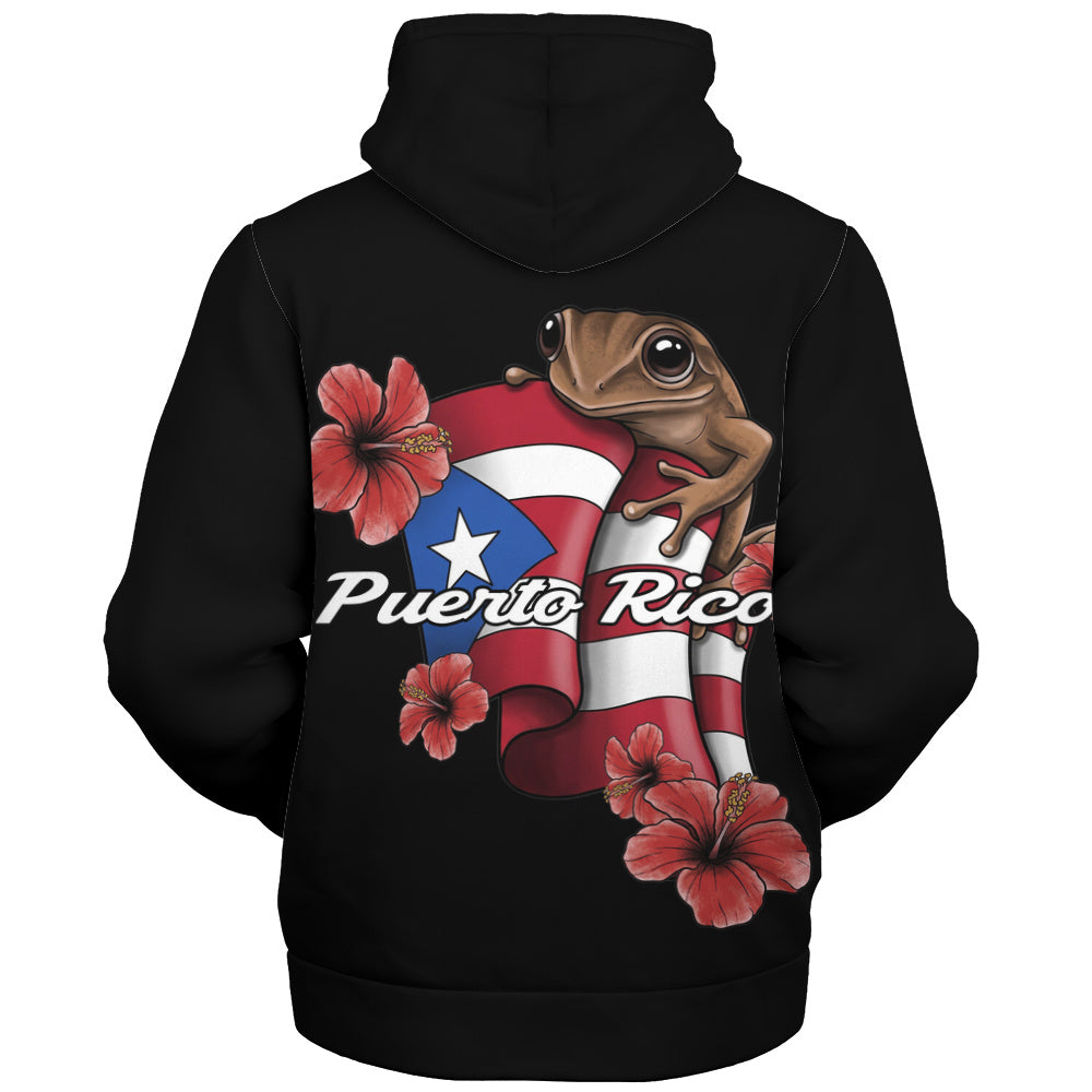 Puerto Rico Sherpa Hoodie Black Puerto Rican Flag Hibiscus Floral Boricua Pride