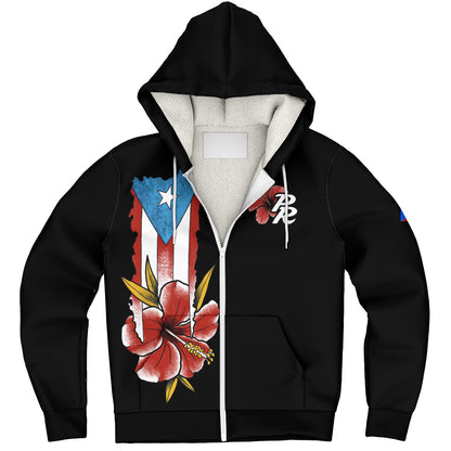 Puerto Rico Sherpa Hoodie Black Puerto Rican Flag Hibiscus Floral Boricua Pride