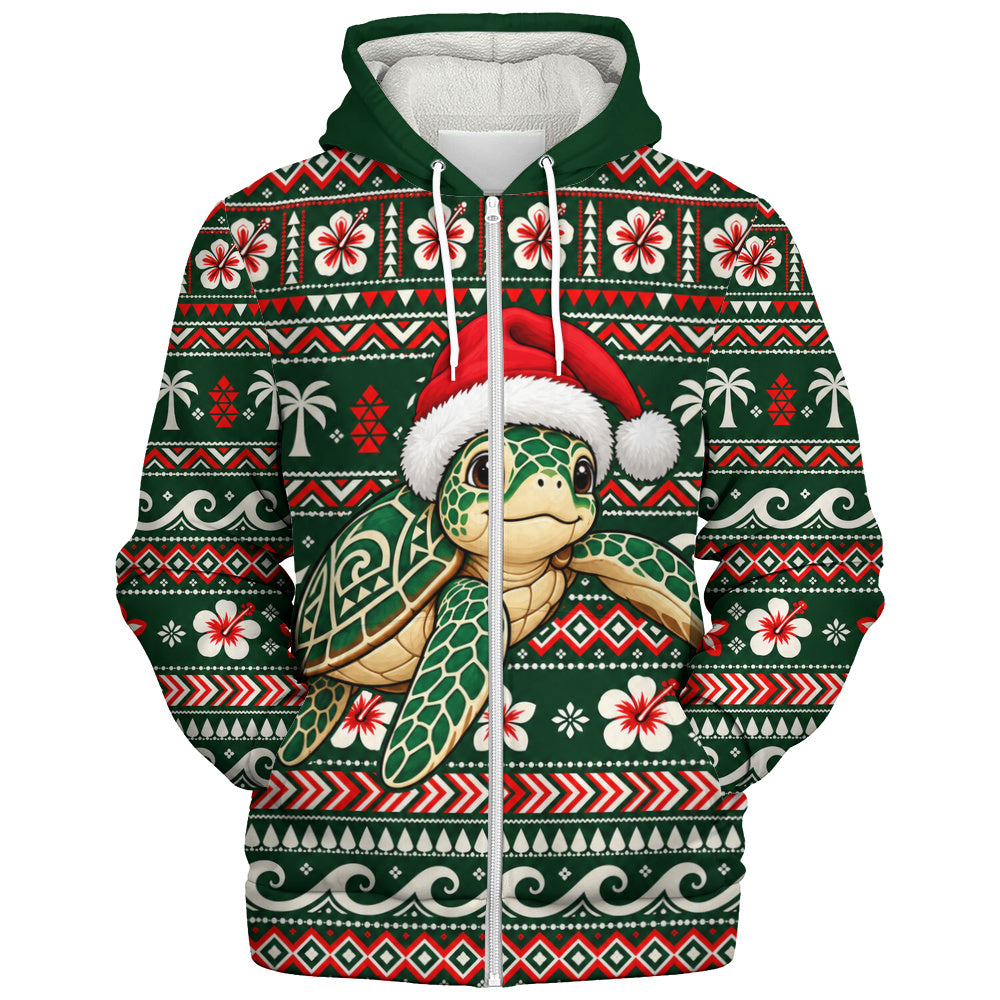 Hawaii Sherpa Hoodie Santa Sea Turtle Polynesian Tribal Tropical Floral