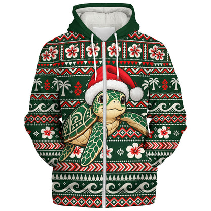 Hawaii Sherpa Hoodie Santa Sea Turtle Polynesian Tribal Tropical Floral