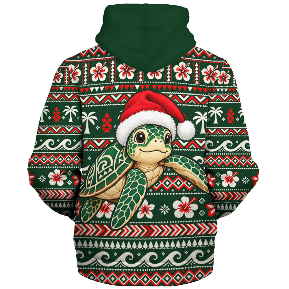 Hawaii Sherpa Hoodie Santa Sea Turtle Polynesian Tribal Tropical Floral