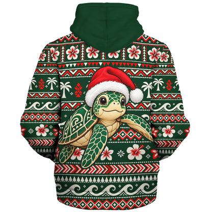 Hawaii Sherpa Hoodie Santa Sea Turtle Polynesian Tribal Tropical Floral