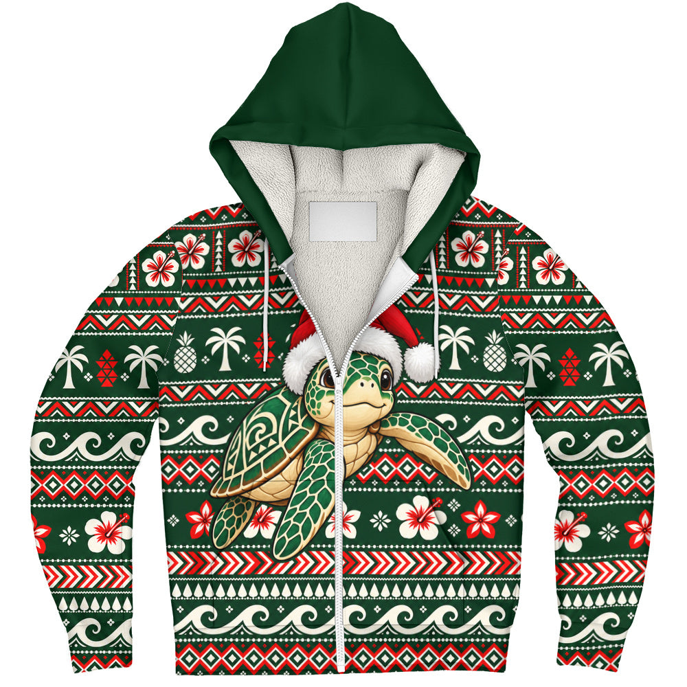 Hawaii Sherpa Hoodie Santa Sea Turtle Polynesian Tribal Tropical Floral