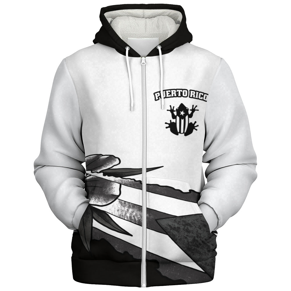 Puerto Rico Sherpa Hoodie Coqui Frog Puerto Rican Flag Tropical Floral Boricua Pride