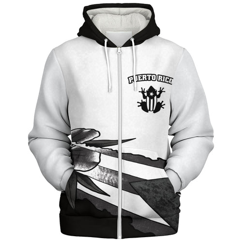 Puerto Rico Sherpa Hoodie Coqui Frog Puerto Rican Flag Tropical Floral Boricua Pride