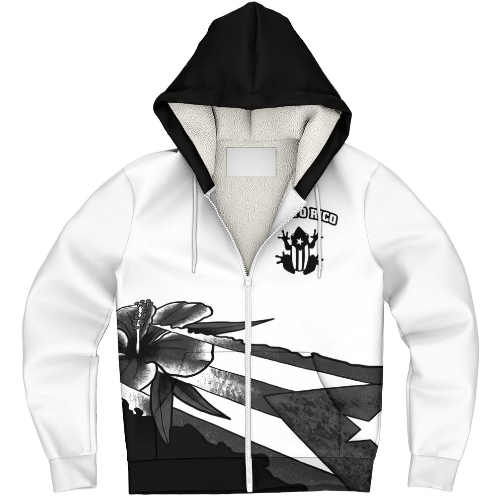 Puerto Rico Sherpa Hoodie Coqui Frog Puerto Rican Flag Tropical Floral Boricua Pride