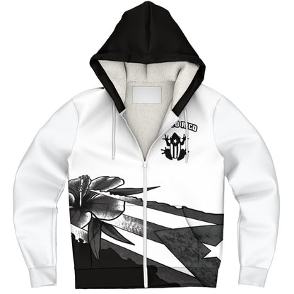 Puerto Rico Sherpa Hoodie Coqui Frog Puerto Rican Flag Tropical Floral Boricua Pride
