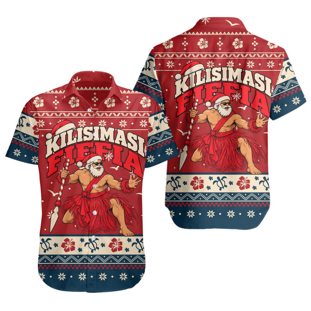 Tonga Short Sleeve Shirt Ugly Christmas Kilisimasi Fiefia Tongan Warrior Santa