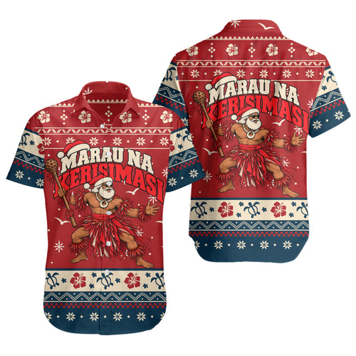 Fiji Short Sleeve Shirt Ugly Christmas Marau na Kerisimasi Fijian Warrior Santa