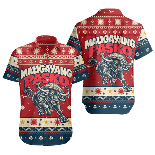 Philippines Filipinos Short Sleeve Shirt Ugly Christmas Maligayang Pasko Filipino Carabao