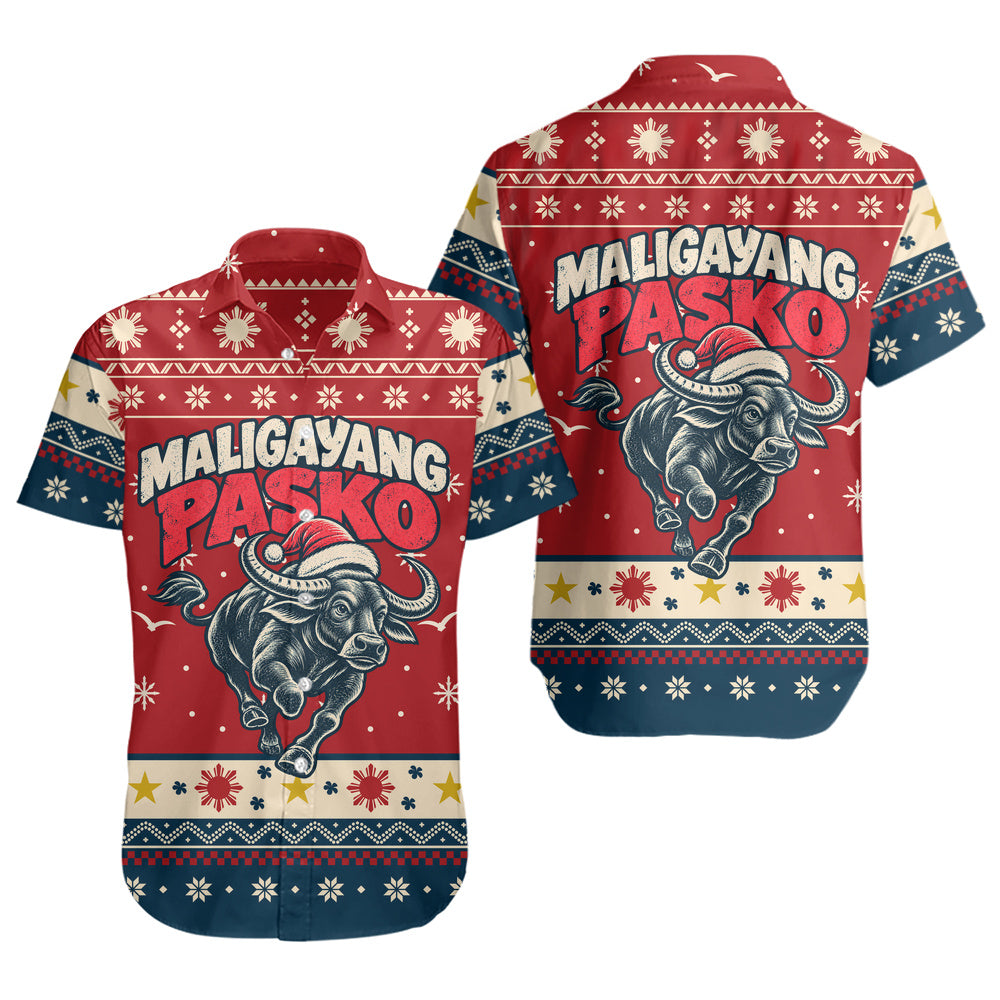Philippines Filipinos Short Sleeve Shirt Ugly Christmas Maligayang Pasko Filipino Santa Carabao