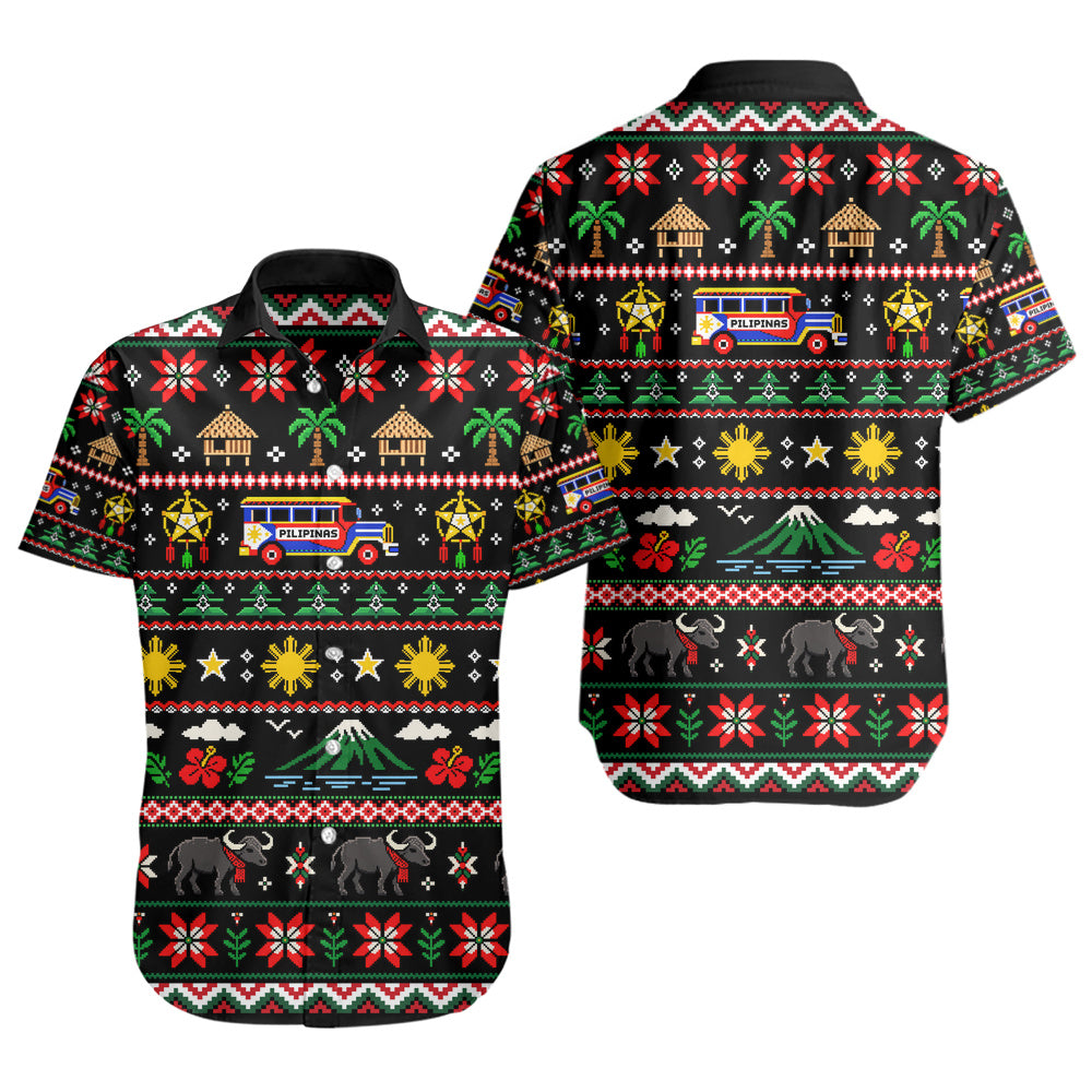 Philippines Filipinos Short Sleeve Shirt Maligayang Pasko Pattern Style